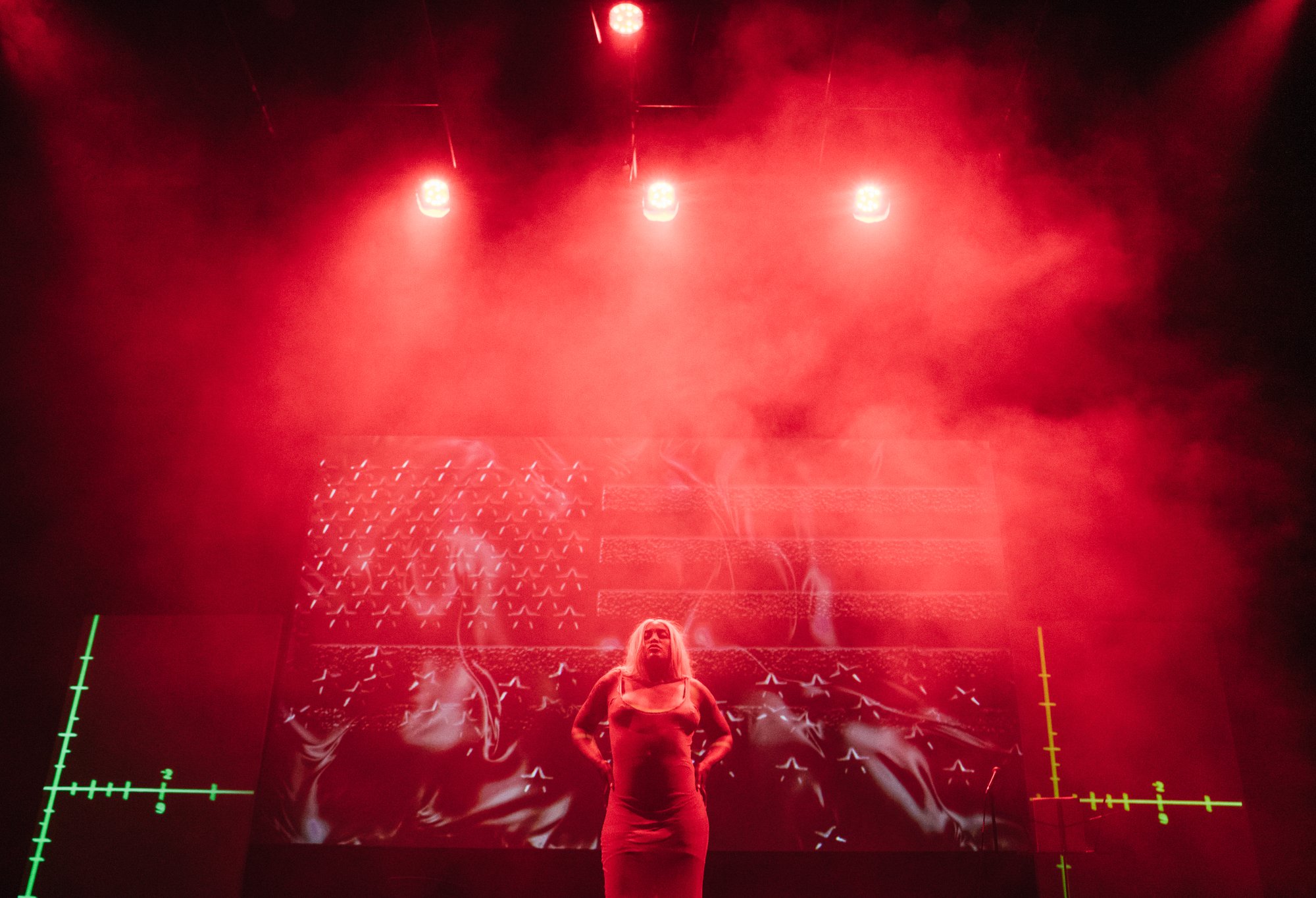 American flag projection — red haze